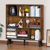 Leyaoyao 8 Cube Bookshelf 3 Tier Bookcase With Legs Rustic Brown Midcentury Modern Bookshelves Large Open Storage Organizer She