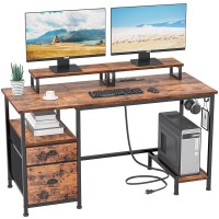 Furologee Computer Desk With Drawer And Power Outlets 47 Office Desk With 2 Monitor Stands And Fabric File Cabinet Writing G