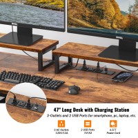 Furologee Computer Desk With Drawer And Power Outlets 47 Office Desk With 2 Monitor Stands And Fabric File Cabinet Writing G