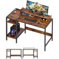 Minosys Computer Desk - 39? Gaming Desk, Home Office Desk With Storage, Small Desk With Monitor Stand, Rustic Writing Desk For 2 Monitors, Adjustable Storage Space, Modern Design Corner Table.