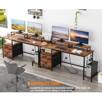 Furologee Desk With Drawer And Power Outlets 55 Large Compter Desk With Fabric File Cabinet And 2 Movable Monitor Shelf Writ