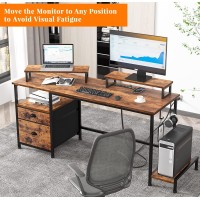 Furologee Desk With Drawer And Power Outlets 55 Large Compter Desk With Fabric File Cabinet And 2 Movable Monitor Shelf Writ