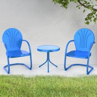 Efurden Outdoor Bistro Set, Patio Retro Metal Chairs, Patio Porch Furniture Set 3 Pieces For Pool, Garden, Deck, Balcony, Blue