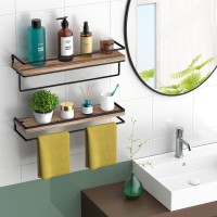 Meangood Floating Shelves Wall Mounted Set Of 2 Wall Shelf With Towel Bar Rustic Wood Wall Storage Shelves For Bedroom Living R