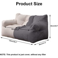 Double Lazy Sofa Cover (No Filler) Bean Bag Chair Couch for Adults and Kids, Premium Cotton and Linen Soft Lounger Seat Beanbag Cover, 49.2 x 37.4 x 26.8,Dark Gray