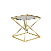 Best Master Furniture 22 Modern Clear Tempered Glass Side Table in Gold