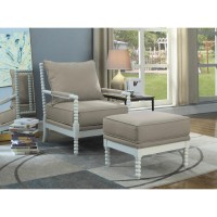 Best Master West Palm 2Pc Fabric Accent Chair Ottoman Set in BeigeWhite