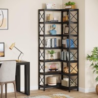 Tribesigns 7-Shelf Corner Bookshelf,Large Modern Corner Bookcase, 7-Tier Tall Corner Shelf Storage Display Rack With Metal Frame For Living Room Home Office (Black)