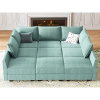 Honbay Modular Sofa Sectional Sleeper Couch With Ottomans Reversible Sleeper Sectional Sofa Modular Couch With Storage Aqua Blu