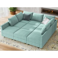 Honbay Modular Sofa Sectional Sleeper Couch With Ottomans Reversible Sleeper Sectional Sofa Modular Couch With Storage Aqua Blu