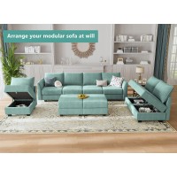 Honbay Modular Sofa Sectional Sleeper Couch With Ottomans Reversible Sleeper Sectional Sofa Modular Couch With Storage Aqua Blu