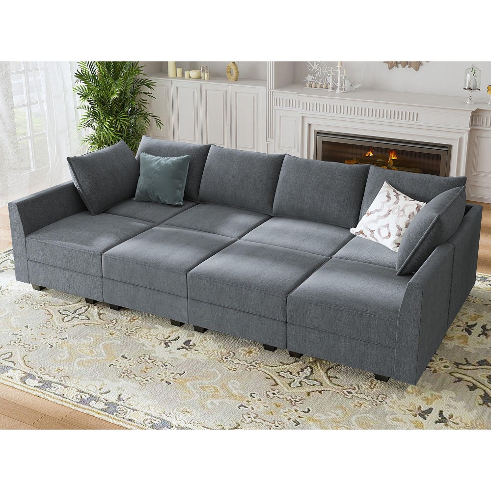 Honbay Modular Sectional Sleeper Sofa Reversible Modular Sectional Sofa Sleeper Modular Couch With Storage Seats Bluish Grey