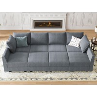 Honbay Modular Sectional Sleeper Sofa Reversible Modular Sectional Sofa Sleeper Modular Couch With Storage Seats Bluish Grey