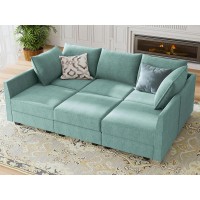 Honbay Modular Sectional Sleeper Sofa Bed U Shaped Modular Sofa With Storage Seats Sleeper Sectional Sofa Modular Couch Aqua Bl