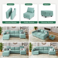 Honbay Modular Sectional Sleeper Sofa Bed U Shaped Modular Sofa With Storage Seats Sleeper Sectional Sofa Modular Couch Aqua Bl