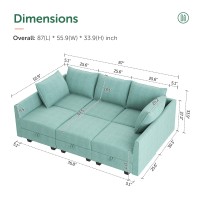 Honbay Modular Sectional Sleeper Sofa Bed U Shaped Modular Sofa With Storage Seats Sleeper Sectional Sofa Modular Couch Aqua Bl