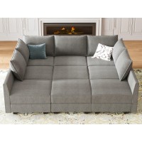 Honbay Modular Sectional Sofa With Storage Sleeper Sectional Sofa Modular Sectional Couch For Living Room Grey