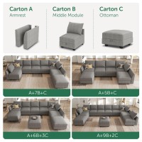 Honbay Modular Sectional Sofa With Storage Sleeper Sectional Sofa Modular Sectional Couch For Living Room Grey