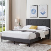 Flolinda Queen Size Bed Frame Upholstered Platform With Complete Headboard And Strong Wooden Slats, No Box Spring Needed, Easy Assembly,Beige