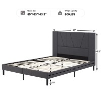 Flolinda Queen Size Bed Frame Upholstered Platform With Complete Headboard And Strong Wooden Slats, No Box Spring Needed, Easy Assembly,Beige