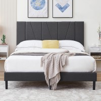 Flolinda Queen Size Bed Frame Upholstered Platform With Complete Headboard And Strong Wooden Slats, No Box Spring Needed, Easy Assembly,Beige