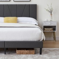 Flolinda Queen Size Bed Frame Upholstered Platform With Complete Headboard And Strong Wooden Slats, No Box Spring Needed, Easy Assembly,Beige