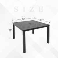 Virvla Patio Dining Square Table Outdoor Steel Table With Umbrella Hole 37 X 37 X 28