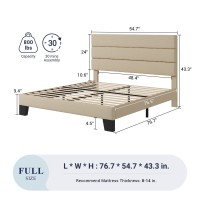 Allewie Full Size Platform Bed Frame With Fabric Upholstered Headboard And Wooden Slats Support Fully Upholstered Mattress Foun