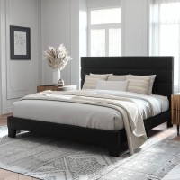 Allewie King Size Platform Bed Frame With Velvet Upholstered Headboard And Wooden Slats Support Fully Upholstered Mattress Foun