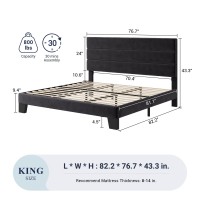 Allewie King Size Platform Bed Frame With Velvet Upholstered Headboard And Wooden Slats Support Fully Upholstered Mattress Foun