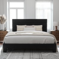 Allewie King Size Platform Bed Frame With Velvet Upholstered Headboard And Wooden Slats Support Fully Upholstered Mattress Foun