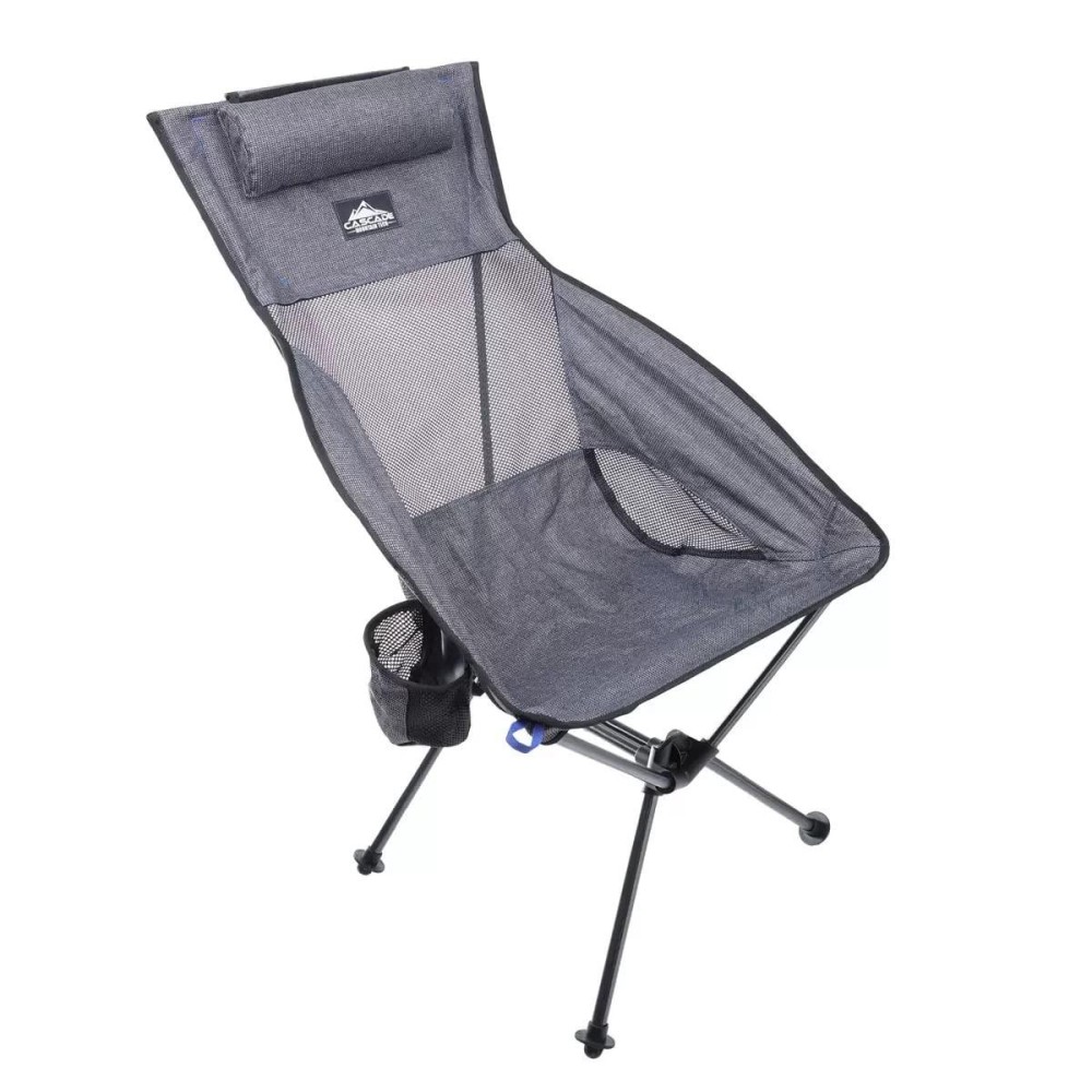 Cascade Ultralight Highback Camp Chair With Carry Bag For Outdoor Beach For Sports Events (Grey)