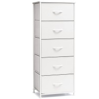 Crestlive Products Tall Dresser Vertical Storage Tower Sturdy Steel Frame Wood Top Easy Pull Fabric Bins Organizer Unit Fo