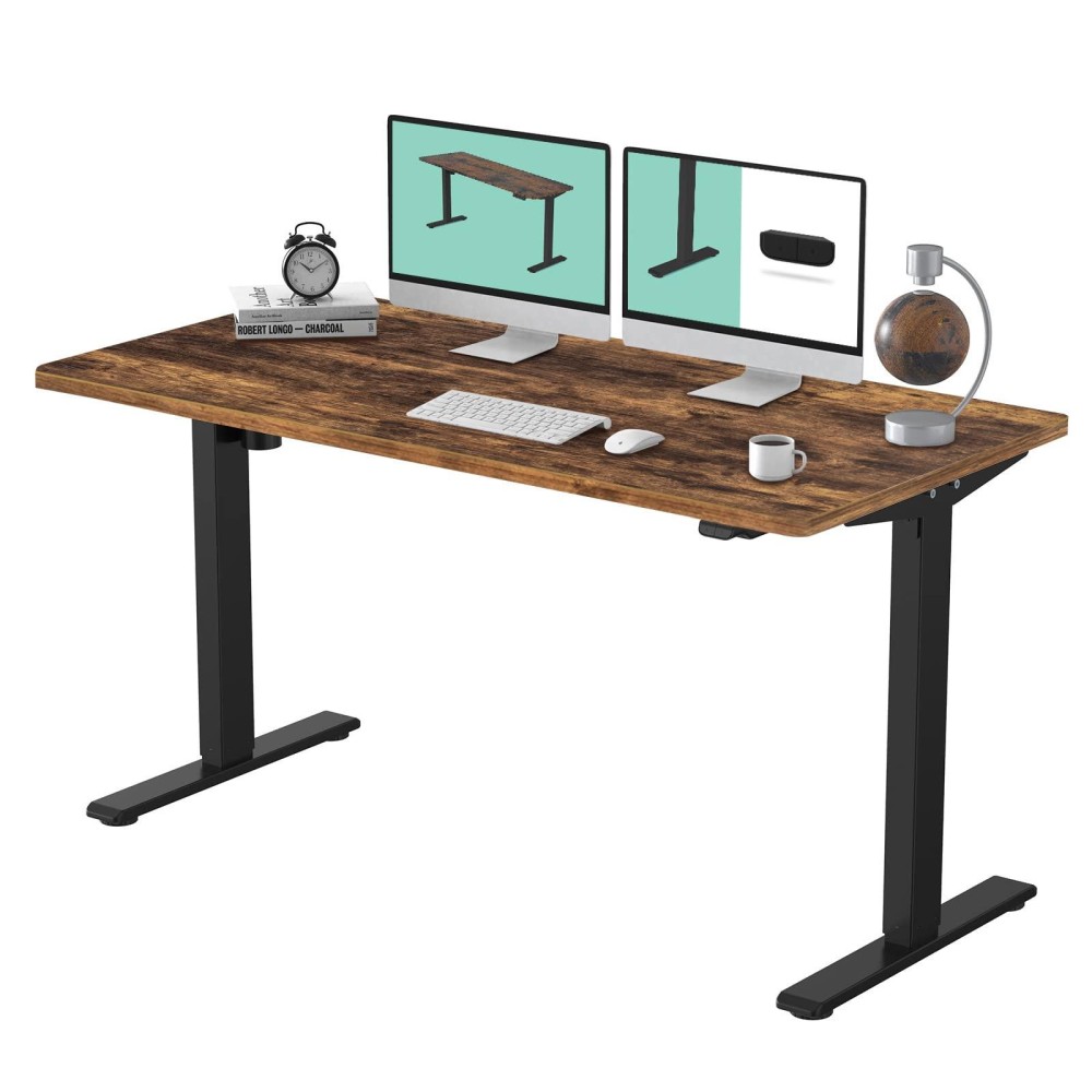 FLEXISPOT Adjustable Desk, Electric Standing Desk Sit Stand Desk Whole-Piece Desk Board for Home Office (EC1 Classic 55x28, Black Frame+Rustic)