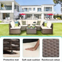 Outdoor Furniture Patio Sets 6 Pieces Wicker Conversation Set Sectional Sofa Garden Furniture Allweather Tea Tablewashable Cou