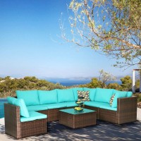 Paylesshere 8 Piece Patio Furniture Set Outdoor Furniture Sectional Sofa Set Rattan Wicker Conversation Set Coffee Table Blue Cu