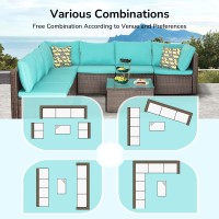 Paylesshere 8 Piece Patio Furniture Set Outdoor Furniture Sectional Sofa Set Rattan Wicker Conversation Set Coffee Table Blue Cu