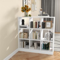 Ifanny Cube Bookcase, White Book Shelf With 9 Cubes, 3-Tier Small Display Shelf, Low Bookshelf Under Window, Cubical Storage Shelves For Bedroom, Living Room, Home Office (9 Cube)