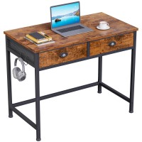 Furologee Computer Desk With 2 Fabric Drawers 36 Inch Small Home Office Writing Desk Vanity Desk With Hooks Simple Study Desk