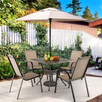 Tangkula 35.4 Inches Outdoor Dining Table, All-Weather Cast Aluminum Table With 2.2??Umbrella Hole, 4 Person Square Dining Table For Garden, Backyard And Poolside