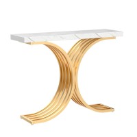 Tribesigns Entryway Console Table With Gold Metal Base, 39-Inch Modern Foyer Entry Tables, Narrow Sofa Accent Table With White Faux Marble Top For Entrance, Hallway, Living Room