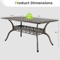 Giantex Patio Dining Table, Cast Aluminum Outdoor Table For 6 Or 8 Persons, Heavy-Duty Structure, Adjustable Footpads, All-Weather Square Umbrella Table With Hole, 59