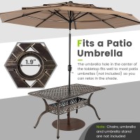 Giantex Patio Dining Table, Cast Aluminum Outdoor Table For 6 Or 8 Persons, Heavy-Duty Structure, Adjustable Footpads, All-Weather Square Umbrella Table With Hole, 59