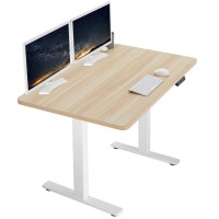 Vivo Electric Height Adjustable 48 X 30 Inch Memory Stand Up Desk, Light Wood Solid One-Piece Table Top, White Frame, Standing Workstation With Preset Controller, 1B Series, Desk-Kit-1W5C