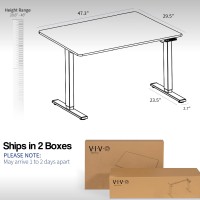 Vivo Electric Height Adjustable 48 X 30 Inch Memory Stand Up Desk, Light Wood Solid One-Piece Table Top, White Frame, Standing Workstation With Preset Controller, 1B Series, Desk-Kit-1W5C