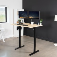 Vivo Electric Height Adjustable 48 X 30 Inch Memory Stand Up Desk, Light Wood Solid One-Piece Table Top, Black Frame, Standing Workstation With Preset Controller, 1B Series, Desk-Kit-1B5C