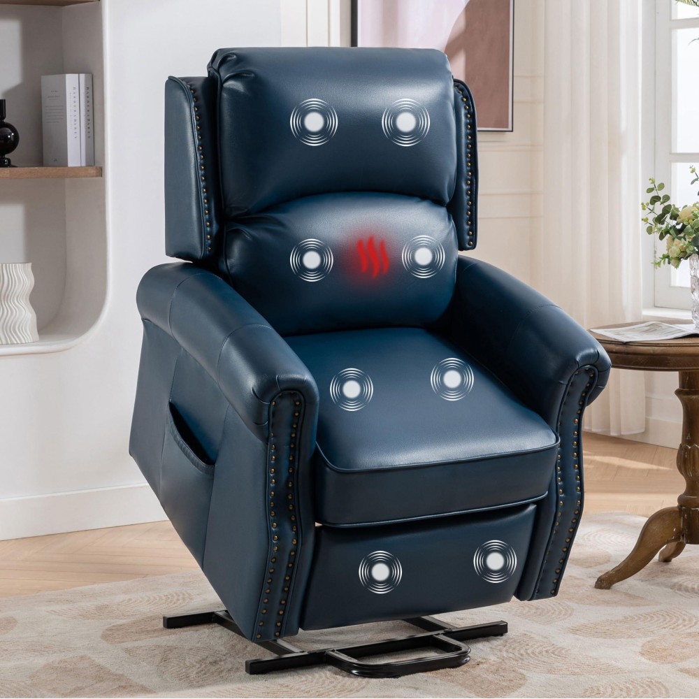 Lehboson Lift Chair Recliners, Electric Power Recliner Chair Sofa For Elderly,Faux Leather,Usb Ports,3 Positions And Side Pocket,(Navy Blue