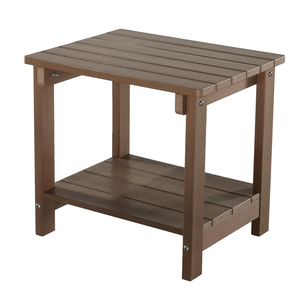 Key West Weather Resistant Outdoor Indoor Plastic Wood End Table, Patio Rectangular Side Table, Small Table For Deck, Backyards, Lawns, Poolside, And Beaches, Brown(D0102H73Utj)