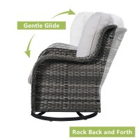 Rilyson Wicker Rocking Chair Swivel Chairs 2 Piece Rocker Patio Chairs Set Rattan Rocking Chair For Outdoor Porch Deck Garden