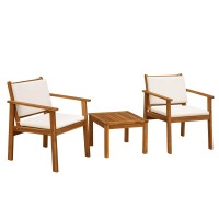 Flamaker Patio Chairs 3 Piece Acacia Wood Patio Furniture With Coffee Table Cushions Outdoor Conversation Set Balcony Chairs F